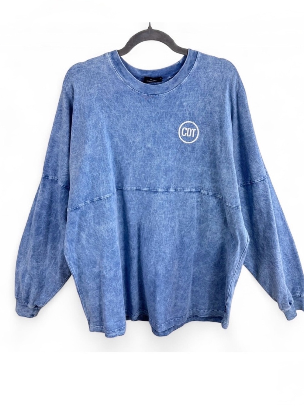 Spirit Jersey Footloose Acid Wash Blue Pink Puff Print Oversized Shirt XL Womens